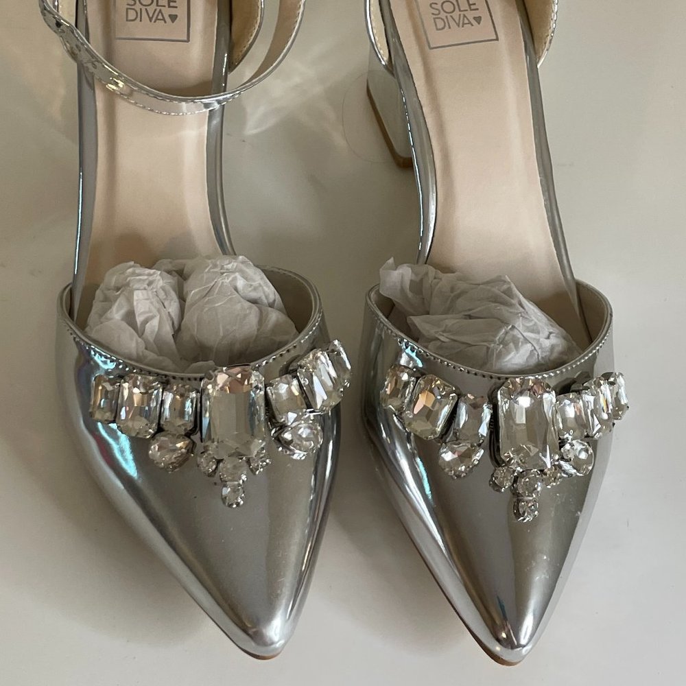 Sole Diva Silver Block Heel